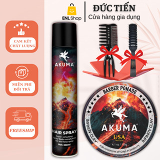 Combo Sáp vuốt tóc nam, Gôm xịt tóc AKUMA Chính Hãng, Keo khô vuốt tạo kiểu mềm nữ giữ nếp tóc 12h, hương nước hoa - ENL