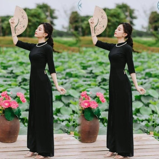 Áo dài lụa nhật trơn cổ cao 2,5 phân - nhiều màu đẹp