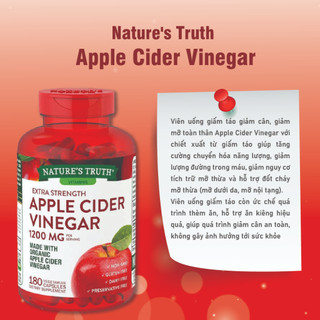 Viên giảm cân giấm táo hữu cơ Nature's Truth Apple Cider Vinegar 1200mg hỗ trợ đốt cháy mỡ thừa, giảm cân tự nhiên