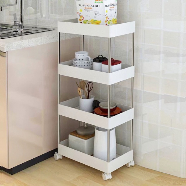 Kệ đựng đồ đa năng 4 tầng, có bánh xe đẩy tiện lợi