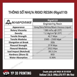 [Nhựa in 3D Resin UV Siêu Cứng - Chịu lực] MAGFORMS Rigid Resin 1000ml (Rigid110)