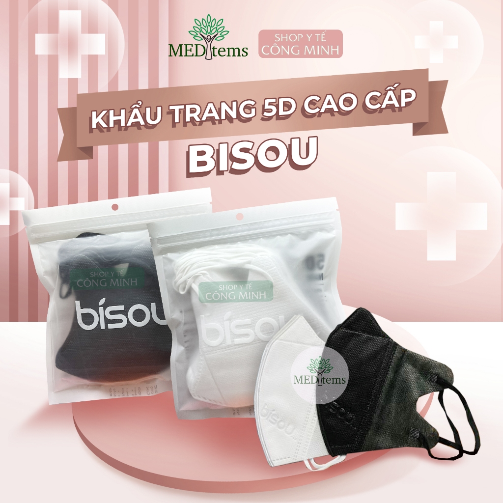 [Combo 100 cái] Khẩu trang Bisou 5D Cao Cấp 4 Lớp - 10 cái/túi
