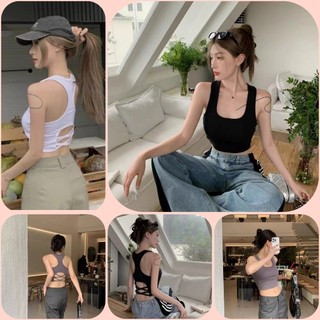 Áo bra nữ cotton dáng lửng kèm mút đệm ngực phối đây đan chéo lưng thời 1812