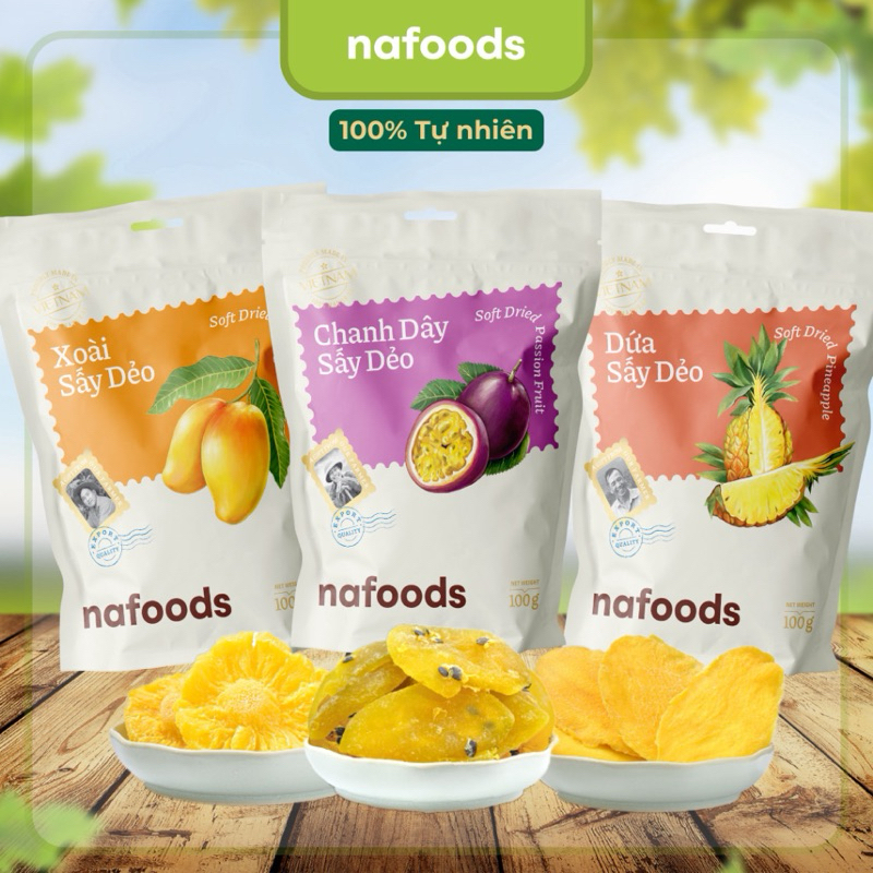 Combo Trái cây sấy dẻo Xoài - Chanh leo - Dứa Nafoods túi 100g