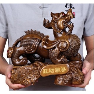 Tượng tỳ hưu gỗ may mắn & thịnh vượng, trang trí cho phòng khách, văn phòng, trang trí tủ rượu quà tặng
