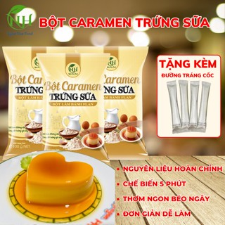 Bột caramen trứng sữa pha sẵn Ngân Hoa bột bánh Flan hoàn chỉnh không cần hấp đồ ăn vặt ngon (tặng kèm đường tráng cốc)
