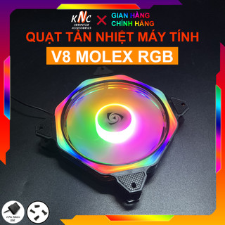 Quạt Tản Nhiệt Fan Led RGB V8 Kích Thước 12cm Sáng Tâm Và Viền Chuẩn Cắm Molex 4Pin - Không Cần Hub