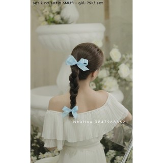 Set kẹp nơ satin style tiểu thư kẹp nơ nhà hoa