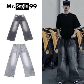  Quần jean Baggy unisex ống rộng chất dày dặn  có phối dây jean kèm theo quần Genz Nam Nữ menswear QJ043 