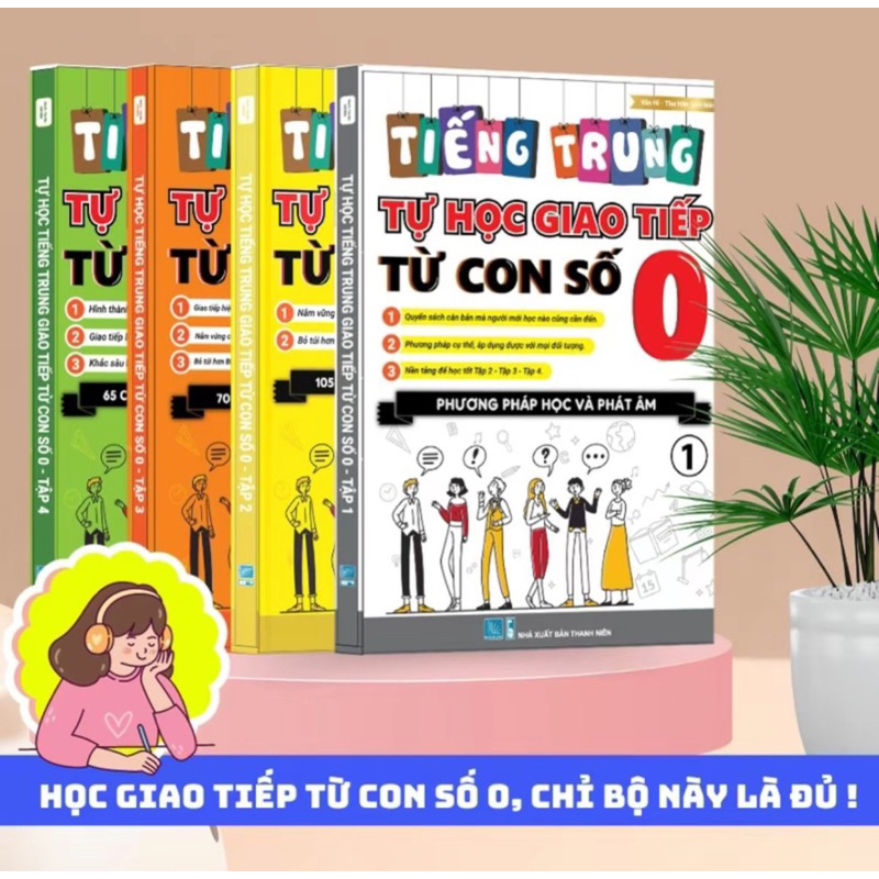 Sách-Combo: Tự học tiếng trung giao tiếp từ con số 0 tập 1+2+3+4 (có file nghe)