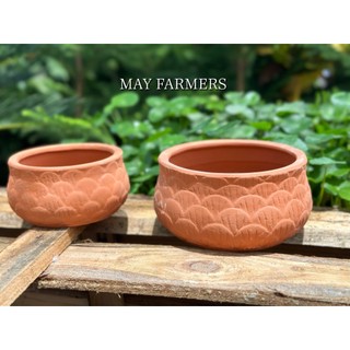 Chậu đất nung vảy cá men đỏ size 13cmx7cm - trồng xương rồng , sen đá....