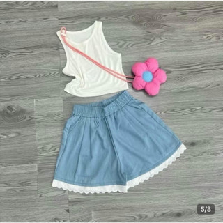 Quần đùi bò giấy nữ phối ren