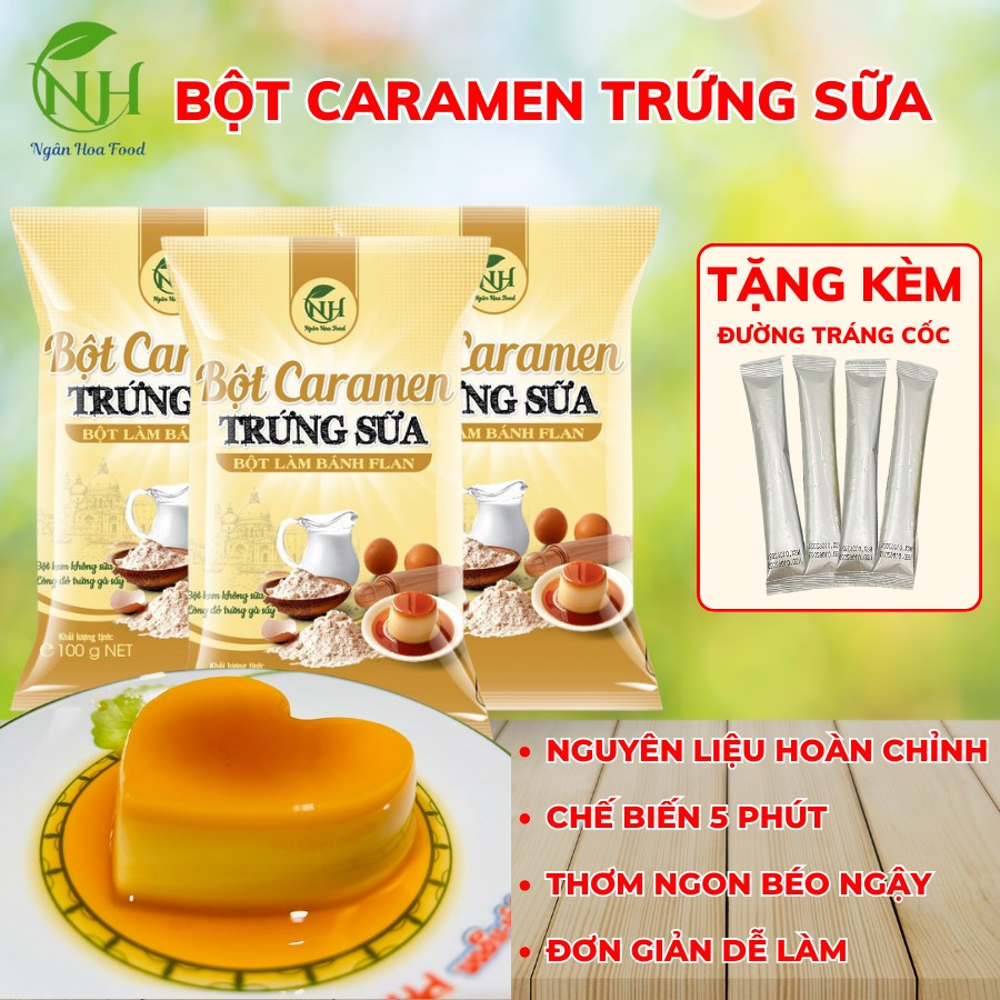 Bột làm Caramen trứng sữa Ngân Hoa, Bột làm bánh plan, bột đã đầy đủ nguyên liệu, chỉ cần thêm đường