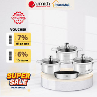 Bộ 3 nồi (18-20-24cm)&1 chảo 26cm Inox 304 cao cấp 3 đáy phủ chống dính 3 lớp Elmich Trimax Classic EL-2110OL- PeaceMall