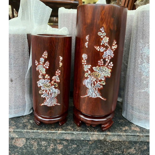 Ống đựng nhang khảm trai gỗ lim cao 23x10 cm vag 30x12 cm