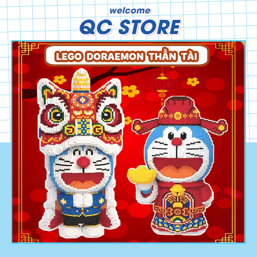 Đồ chơi lắp ráp mô hình doraemon thần tài múa lân đầu lân to khổng lồ 35cm, 40cm, 55cm QC Store