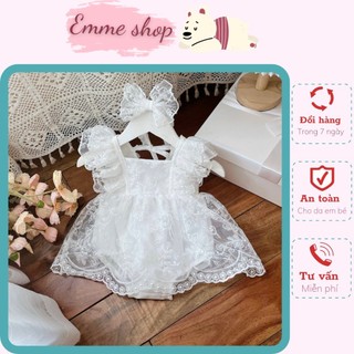 Body cho bé gái sơ sinh ren kính trắng bèo vai kép từ 4-11kg cho bé đầy tháng, thôi nôi . hàng thiết kế sang xịn mịn