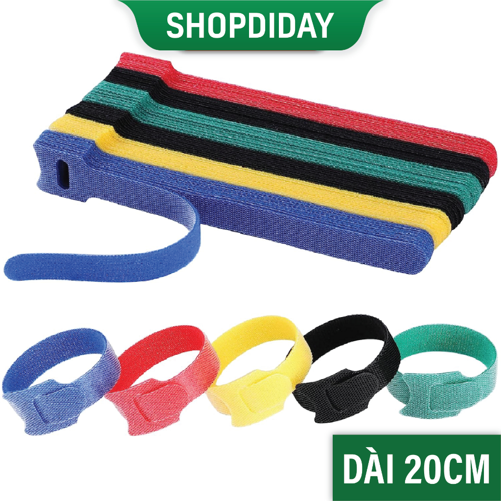 Bộ 30 Dây Dán Velcro Quấn Chống Rối Dây Điện Cáp Sạc, Dây Băng Gai Dài 20cm Quản Lý Dây Gọn Gàng