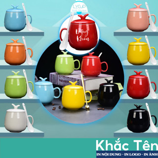 Cốc sứ cà phê, trà ly starbuck nhiều màu có nắp đậy kèm thìa sứ