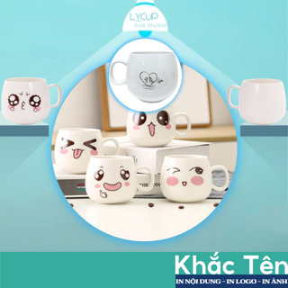 [KHÔNG NẮP THÌA] Cốc sứ in hình Emoji KHẮC TÊN theo yêu cầu, Ly sứ quà tặng người yêu, sinh nhật