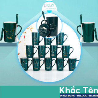 Cốc sứ KHẮC TÊN theo yêu cầu in hình CUNG HOÀNG ĐẠO Màu Xanh, Ly sứ uống nước SET QUÀ TẶNG người yêu, bạn thân sinh nhật