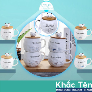 Cốc sứ KHẮC TÊN theo yêu cầu in hình CAT'S FAVORITE mèo tròn, Ly sứ uống nước SET QUÀ TẶNG người yêu, bạn thân sinh nhật