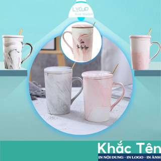 Cốc sứ KHẮC TÊN theo yêu cầu in hình TALL LUCKY vân đá, Ly sứ uống nước SET QUÀ TẶNG người yêu, bạn thân, sinh nhật