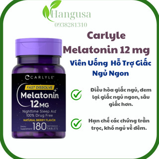 Carlyle Melatonin 12 mg Hỗ trợ giấc ngủ ban đêm hấp thụ nhanh Hương vị Berry 180 viên