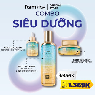  3 BƯỚC GỒM TONER + AMPOULE + KEM DƯỠNG FARMSTAY TINH CHẤT VÀNG + COLLAGEN THỦY PHÂN