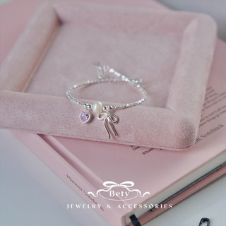 Vòng tay bạc, lắc tay bạc phong cách hàn quốc Bowine Pink