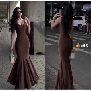 Đầm 2 dây ladong dáng dài đuôi cá trơn cực tôn dáng , chất thun ladong mềm dày dặn