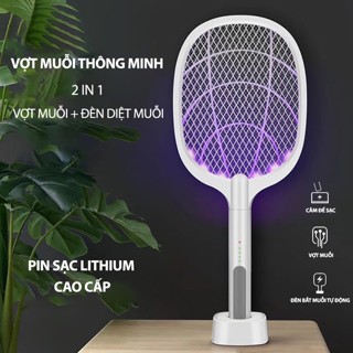 Vợt Muỗi Kiêm Đèn Bắt Muỗi 2 In 1 Đa Năng, Đèn Bắt Muỗi Tự Động Có Cổng Sạc USB Và Đế Tiện Dụng