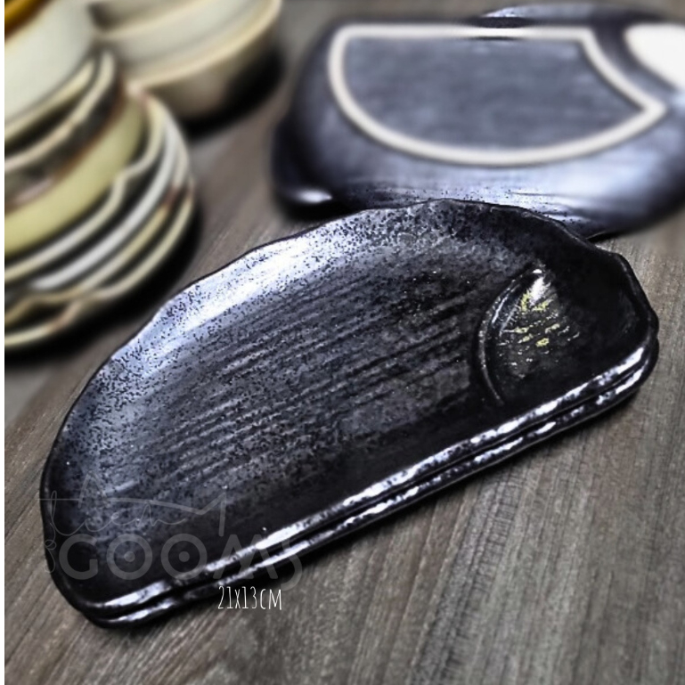 Dĩa mộc gốm đen
