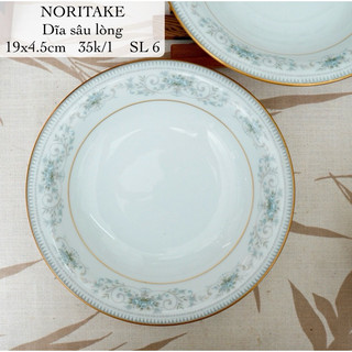 Đĩa sâu lòng hoa viền vàng vintage - gốm sứ nhật bản
