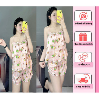 Bộ quần cộc lụa cao cấp trẻ trung, chất cực đẹp, mặc dễ thương