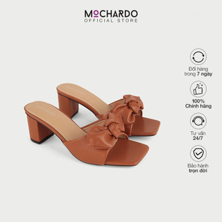 Dép Cao Gót Nữ MOCHARDO Đế Vuông Quai Ngang Phối Nơ Sang Chảnh 5cm MC.309