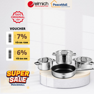 Bộ nồi Elmich inox liền khối Elmich Trimax ECO EL-8004 size 18, 20, 26, chảo 26cm, hàng chính hãng - PeaceMall