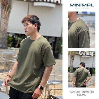 [Bigsize 50-100kg] Áo Thun Premium Oversize Màu Xanh Oliu Minimal, Chất Liệu Cotton 100%, Định Lượng 250gsm