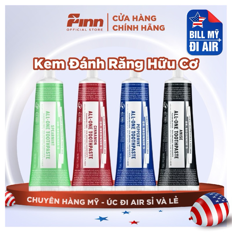 [BILL MỸ AIR] Kem Đánh Răng Hữu Cơ Mỹ Dr. Bronners Toothpaste 140g