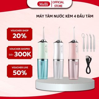 Máy Tăm Nước MELLI Vệ Sinh Răng Miệng, Máy Làm Sạch Răng Miệng Với 3 Chế Độ Xịt 4 Đầu Tăm