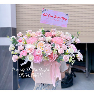 lẵng hoa Chúc mừng ( hoa sáp mix lụa from to)