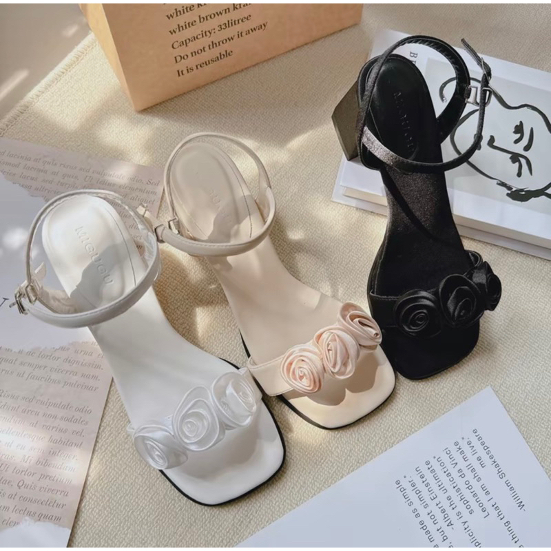 GIÀY SANDAL HOA LỤA GÓT VUÔNG 5 PHÂN