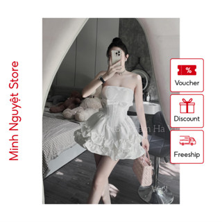 Váy thiết kế váy Tafta cúp ngực corset dáng ngắn chân váy bồng xòe bèo nhún - Minh Nguyệt Store