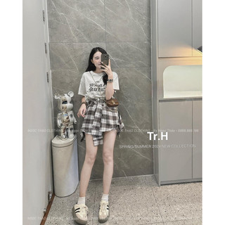 Set áo phông mix chân váy kẻ