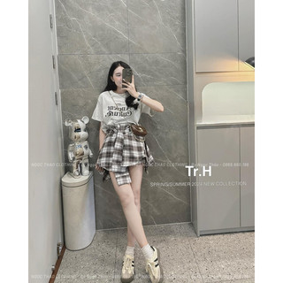 Set áo phông mix chân váy kẻ