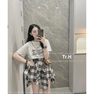 Set áo phông mix chân váy kẻ