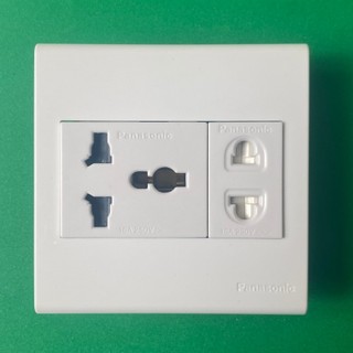  Ổ Cắm Đa Năng + Ổ Cắm 2 Chấu Vuông Có Màng Che 16A Panasonic - Hàng Ghép Mặt Vuông 7813U UAM 