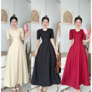 Đầm Dài Basic Cổ Tròn Tay Bồng Thiết Kế Nhiều Mảnh Tôn Dáng Nary Clothing