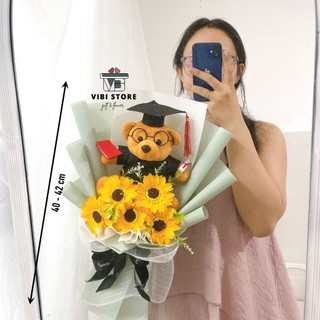  Siêu rẻ - Ảnh thật 100%🌻 🎓Bó hoa hướng dương mix gấu bông tốt nghiệp cử nhân🎓 giấy chống nhăn xịn 