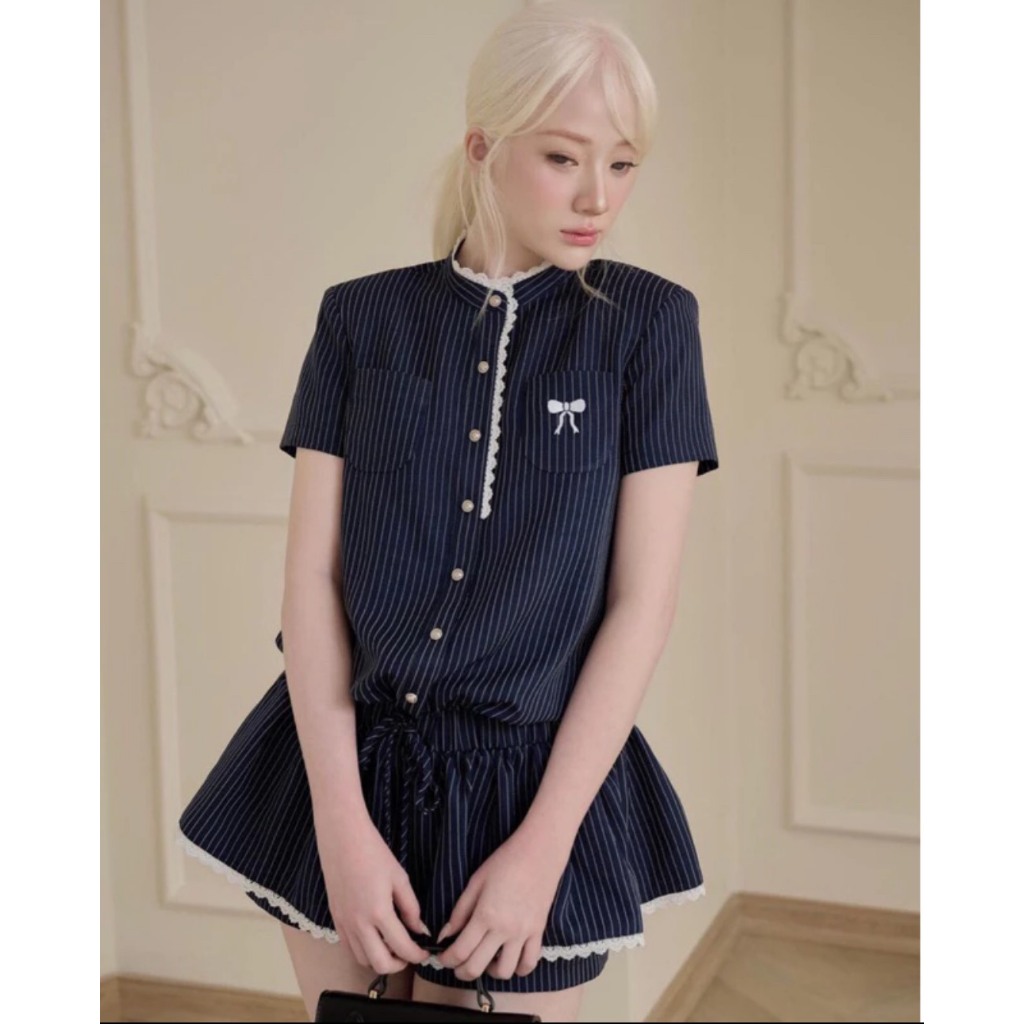 (Có ảnh thật) Jumpsuit nữ váy kẻ cổ tàu phối viền ren cúc đồng đính nơ ngực chun eo phong cách tiểu thư thanh lịch | BigBuy360 - bigbuy360.vn